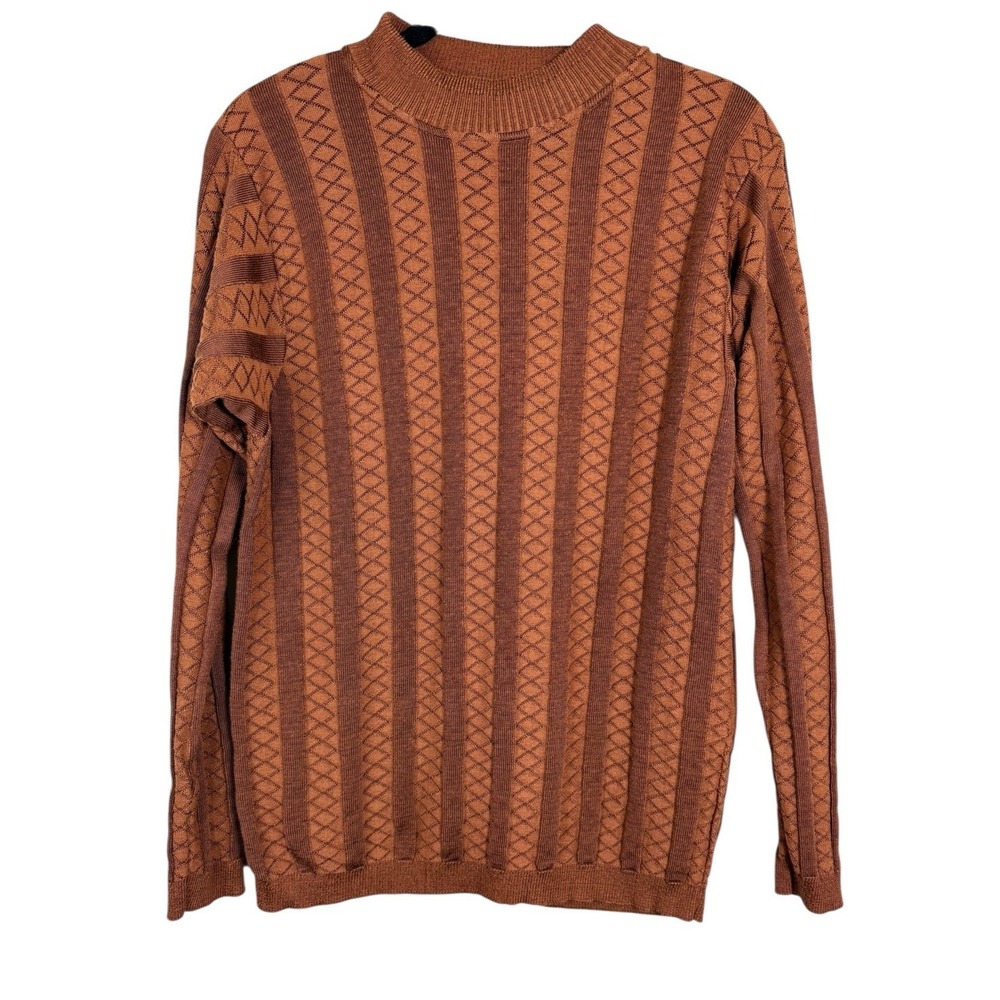 Vintage LaVane Sweater Mens Large Burnt Orange Stripe 3D‎ Knit Coogi Style 90s